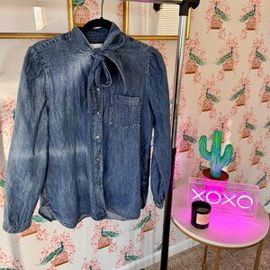 J.Crew Women Denim Bow Tie Shirt | sz 12
